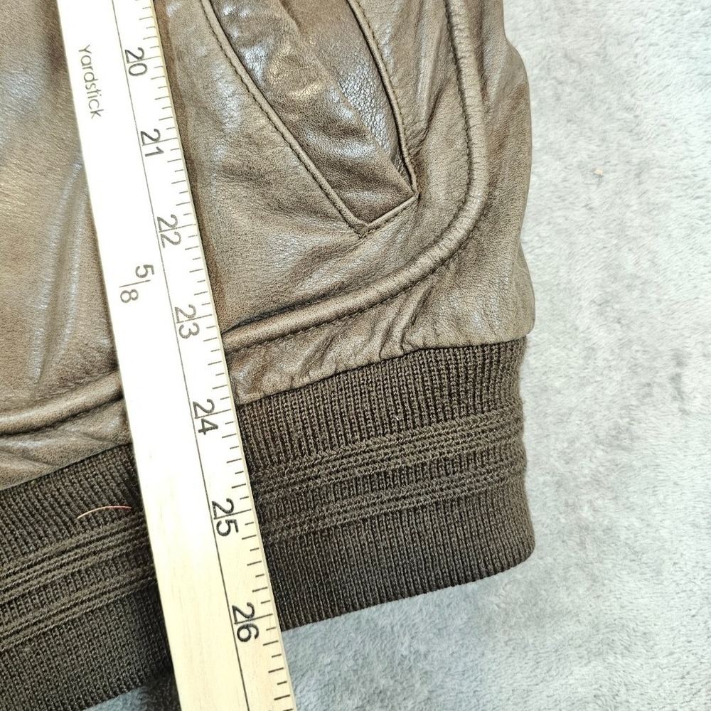 Roundtree & Yorke Mens Brown Leather Bomber Jacket Aviator Map Lining Large - Picture 5 of 9